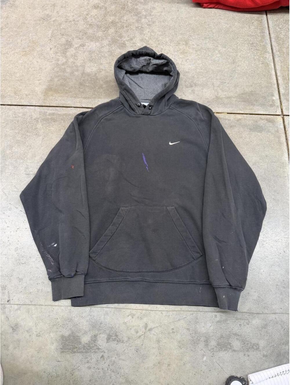 vintage nike faded black small swoosh hoodie size medium